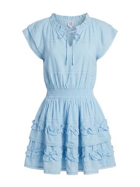 Cake for Dinner Blue Women's Loretta Lace Ruffle Mini Smocked Waist Dress XS
